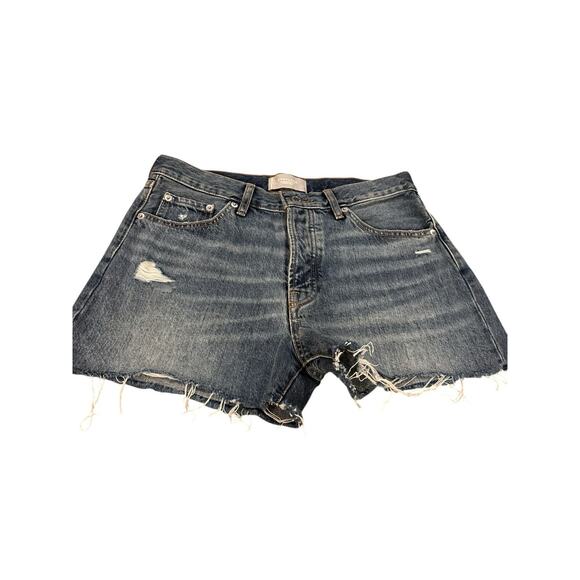 Everlane Size 27 Relaxed 90s Short Organic Cotton Distressed Blue Cutoffs - Picture 9 of 9